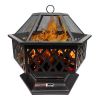 25 inch Steel Fire Pit for Garden, Backyard, Poolside Flame-Retardant Mesh Lid