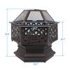 22" Hexagonal Shaped Iron Brazier Wood Burning Fire Pit Decoration for Backyard Poolside