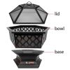 25 inch Steel Fire Pit for Garden, Backyard, Poolside Flame-Retardant Mesh Lid