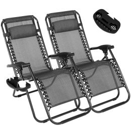 2 Pcs Zero Gravity Outdoor Lounge Chairs Patio Adjustable Folding Reclining Chairs Beach Chairs XH (Color: As Picture)