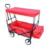 Collapsible Wagon Folding Cart with Canopy Beach Garden Outdoor Sport Utility Cart Wheels Adjustable Handle Rear Storage