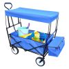Collapsible Wagon Folding Cart with Canopy Beach Garden Outdoor Sport Utility Cart Wheels Adjustable Handle Rear Storage