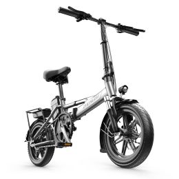 Electric Bike 500W Electric Commuter Bikes, Folding Mini Ebike 14'' Electric Bicycle with 48V 18Ah Battery, 21MPH Adults/Teens City E Bike (Color: Grey)