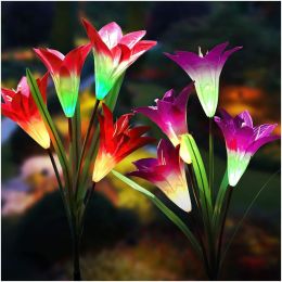 Lily Flower Multi-Color Changing LED Solar Garden Lights (Color: purple)