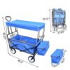 Collapsible Wagon Folding Cart with Canopy Beach Garden Outdoor Sport Utility Cart Wheels Adjustable Handle Rear Storage