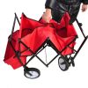 Collapsible Wagon Folding Cart with Canopy Beach Garden Outdoor Sport Utility Cart Wheels Adjustable Handle Rear Storage
