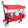 Collapsible Wagon Folding Cart with Canopy Beach Garden Outdoor Sport Utility Cart Wheels Adjustable Handle Rear Storage