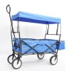 Collapsible Wagon Folding Cart with Canopy Beach Garden Outdoor Sport Utility Cart Wheels Adjustable Handle Rear Storage