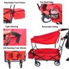 Collapsible Wagon Folding Cart with Canopy Beach Garden Outdoor Sport Utility Cart Wheels Adjustable Handle Rear Storage