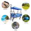 Collapsible Wagon Folding Cart with Canopy Beach Garden Outdoor Sport Utility Cart Wheels Adjustable Handle Rear Storage