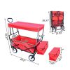 Collapsible Wagon Folding Cart with Canopy Beach Garden Outdoor Sport Utility Cart Wheels Adjustable Handle Rear Storage