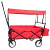 Collapsible Wagon Folding Cart with Canopy Beach Garden Outdoor Sport Utility Cart Wheels Adjustable Handle Rear Storage