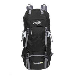 60L Waterproof Foldable Backpack Camping Bag with Rain Cover Black YF