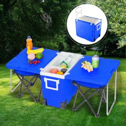 Outdoor Picnic Foldable Multi-function Rolling Cooler Upgraded Stool Red XH (Color: Blue)