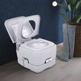 Lightweight Portable Toilet,  Flushable Camping Toilet, Sanitary Outdoor Travel Toilet for Tents Boats Semi Trucks RV Campers (Color: gray-2.6 Gallon)